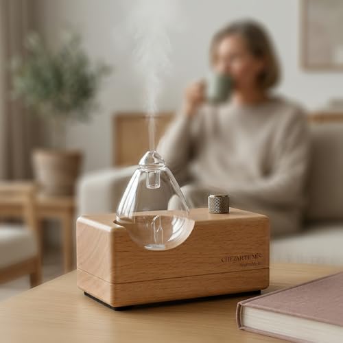 Waterdrop Glass Essential Oil Diffuser with Handmade Wood Base for Aromatherapy, Waterless Scent Diffuser for Yoga Home Of...