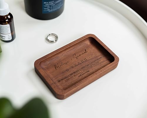 MUUJEE 5 Year Custom Engraved Rec Tray - Personalized Names on Wood Tray Small Jewelry Ring Dish 5 Year Wedding Anniv Gift...