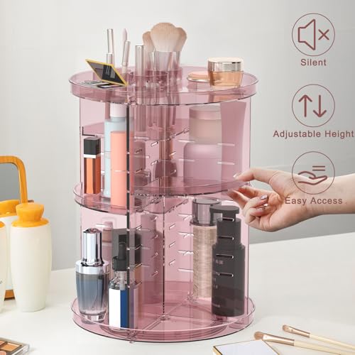 Rotating Makeup Organizer, DIY 8 Adjustable Layers 360 Spinning Skincare Organizers, Makeup Storage Carousel Tower with Br...