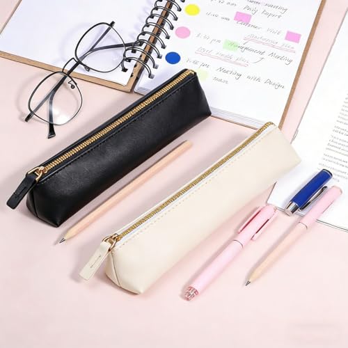 KRISMYA 2 Pack Mini Leather Pencil Case Portable Slim Cosmetic Pouch Set Make Up Bag Small Purse Cosmetic Organizer for Wo...
