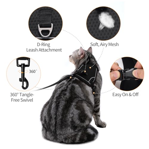 Dotoner Escape Proof Cat Harness and Leash Set Adjustable Soft Mesh Vest for Walking Safe Travel Vet Visit with Reflective...