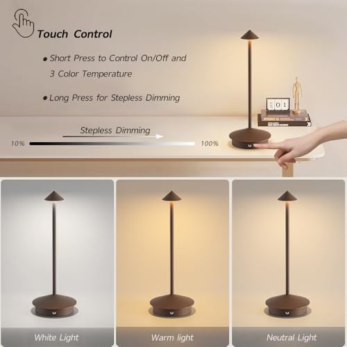 2 Pack Aluminum Cordless Table Lamp, 6000mAh Rechargeable Table Lamps, Portable Touch LED Lamp, Outdoor Waterproof Dimmabl...