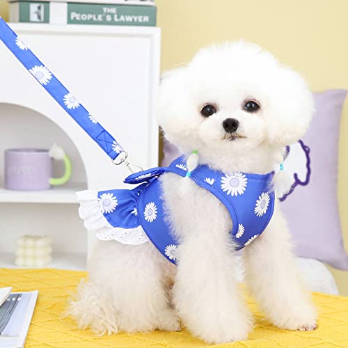 BAEJMJK Dog Dress Harness and Leash Set for Small Dogs Floral Bow Tie Girl Puppy Dress Breathable Cute Princess Dog Dresse...