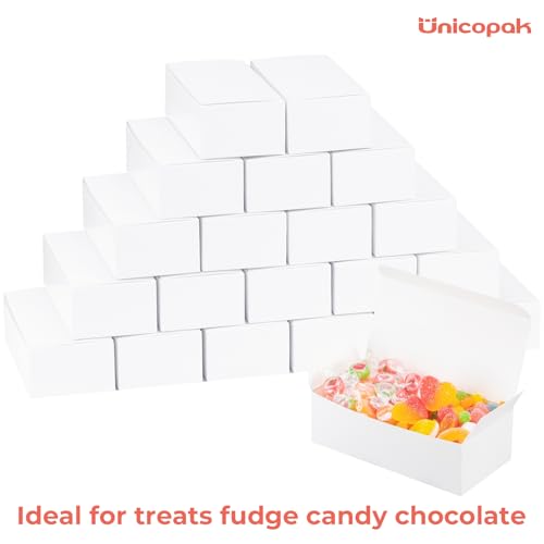 UnicoPak 20 Pack White Small Gift Boxes, 1/2 Lb. Candy Boxes, Food-grade Material, Ideal for Food or Gift Packaging, Gifti...
