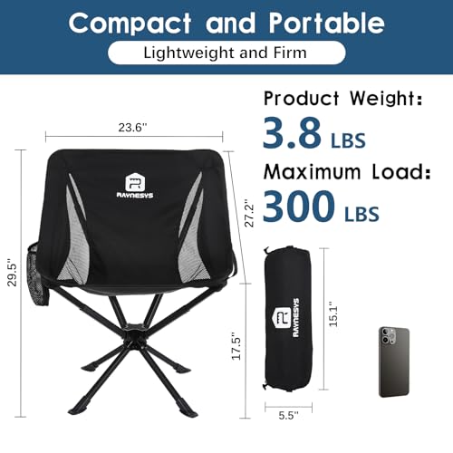 Raynesys 1 Pack Portable Camping Chair, Flexible 360° Rotation, Easy Carry, 8 Seconds Quick Setup Folding Camping Chair, ...