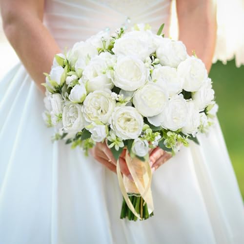 MARTINE MALL 2 Packs Peonies Artificial Flowers, White Artificial Peonies, Silk Peonies Flowers Fake Peonies Artificial Fl...