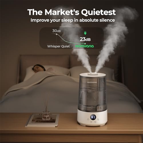 Homvana Humidifiers for Bedroom Home, 3.6 L Cool Mist Top-Fill 34H Super Long Time, Quiet 23dB, Baby Humidifier, Oil Diffu...