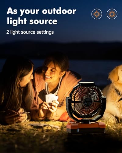 24000mAh Camping Fan - Detachable Rechargeable Battery Operated Fan with Light & Hook for Tent, Outdoor - USB Table Fan wi...
