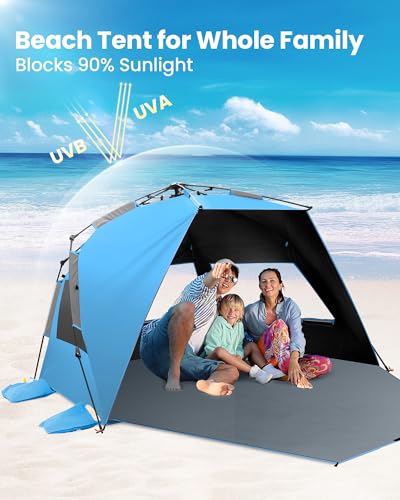 OutdoorMaster Beach Tent with Blackout Shelter Technology, Portable Sun Shade Shelter 4 Person, Pop Up Beach Tents with UP...