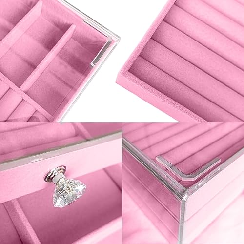 Jemjosh Clear Acrylic Velvet Jewelry Organizer with 3 Drawers, Stackable Display Storage Earrings Necklace Rings Bracelets...