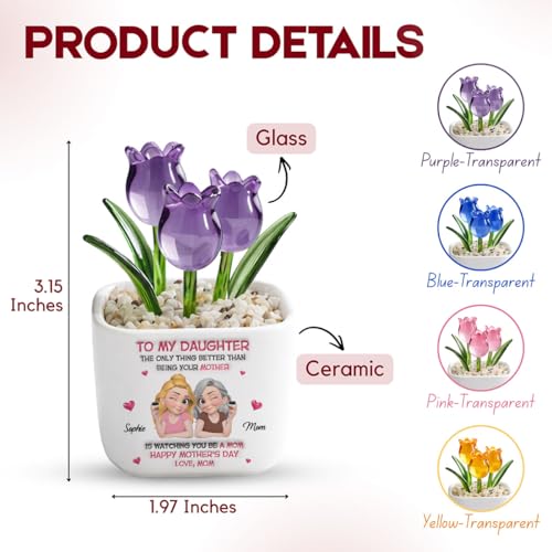 Wrappiness Glass Everlasting Tulips Pot for Women Personalized Gifts - Glass Flowers Decor, Birthday Gift for Daughter fro...
