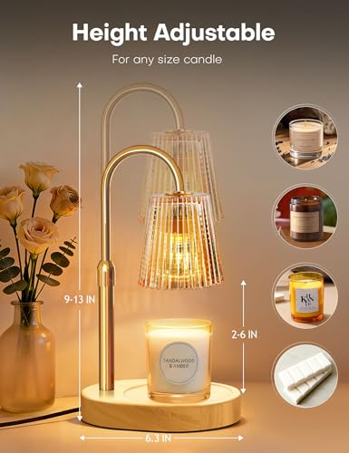 YCCZSZO Candle Warmer Lamp with Timer Dimmer Adjustable Height, Electric Wax Melts Warmer for Jar Candles, Birthday Christ...