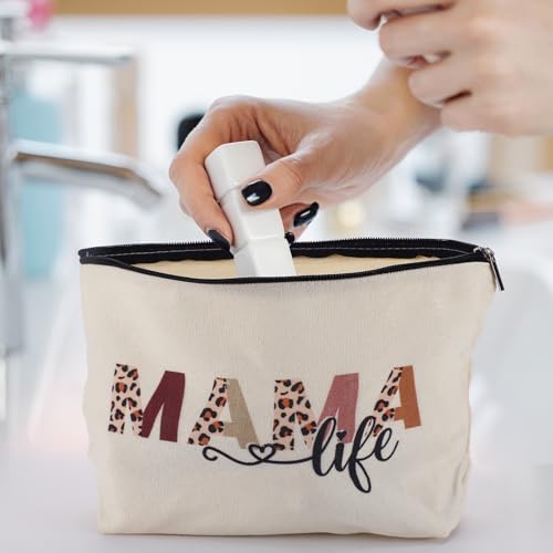 VeloKomo Mama Canvas Tote Bag - 2pcs Appreciation Gifts for Mom Women Floral Totes with Portable Makeup Bags Gift Set for ...