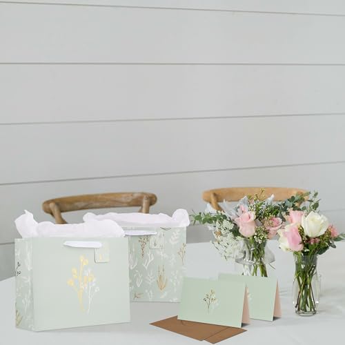 Beautiful Gift Bags Set of 2 - Large 13" Bags with Handles incl. Matching Tissue Paper, Cards & Stickers - Reusable and Pe...
