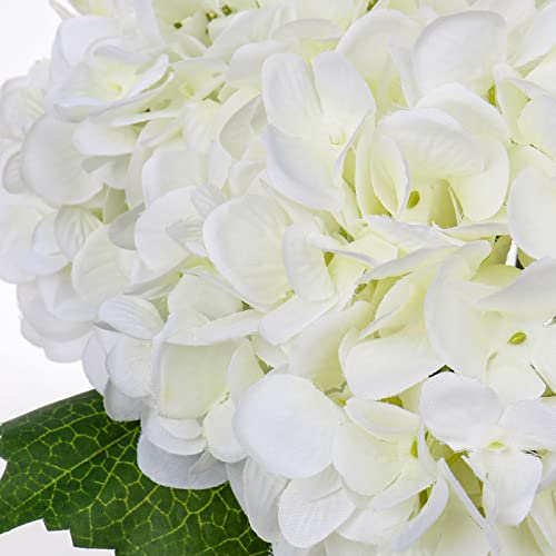 Hollyone Hydrangea Artificial Flowers with Vase White Silk Fake Flowers Arrangements in Glass Vase with Faux Water for Hom...