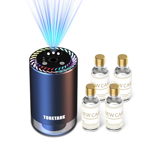 Smart Car Air Freshener with Star Light & Diffusers Oil Refills, Auto On/Off Aroma Diffuser, 3 Adjustable Mist Modes Recha...