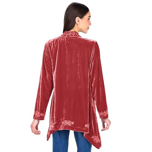 The Lakeside Collection Women's Embroidered Velvet Open Front Cardigan
