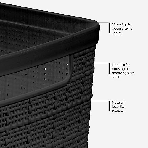 Curver Set of 6 Medium 12L Jute Decorative Plastic Organization and Storage Baskets - Perfect Bins for Home Office, Closet...