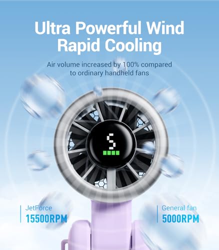 Diveblues Portable Handheld Turbo Fan, 5 Gear Wind, Battery Operated, Up to 12 Working Hours, 3 IN 1 Hand Fan with Air Tur...