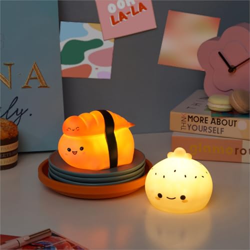 Urban Lifestyle Figural Food Squish LED Mood Lamp, 2 Pack with Dumpling and Sushi, 3.8 inches Tall
