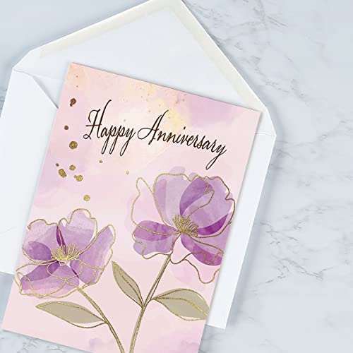 Current Floral Pairs Deluxe Happy Anniversary Cards For Couples - Set of 8 (4 Designs), 5 x 7 Inches, Sentiments Inside