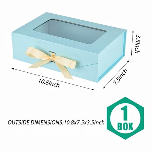 PLINJOY Blue Gift Box for Presents with Ribbon 10.8x7.5x3.5 Inches Clear Gift Box with Window Magnetic Closure Gift Boxes ...