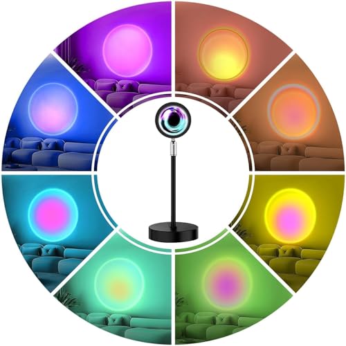 LEKEONE Sunset Lamp Projection, Sunset Night Light Rainbow Projector 180° 16 Color Changing 4 Modes, Vlog, Photography, De...