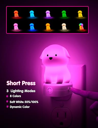 L LOHAS LED Plug in Night Light for Kids, 3D Cute Puppy Night Lights with Dusk to Dawn Sensor, RGB+Soft White 3000K Dog Ni...