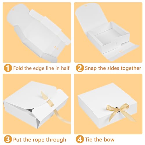 WLUSEAXI 10pack Gift Boxes with Lids, 6.5''x6.5''x2'' White Gift Boxes For Presents, Paper Boxes Gift Boxes with Ribbon fo...