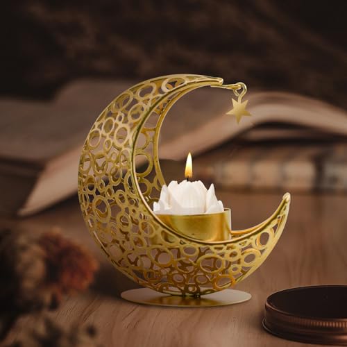 MrMrKura Moon Candle Holders Set of 2, Metal Tealight Candle Holder for Table Centerpiece Decorative Votive Candlesticks H...