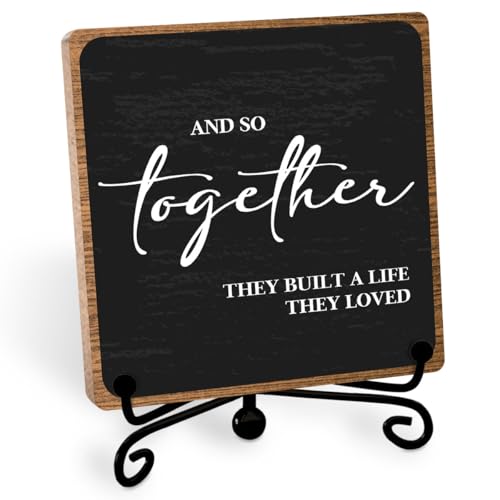 Home Wooden Decor Sign, Farmhouse Plaque with Stand, Warmth Housewarming Gifts for Women Men Family, Table Desk Cubicles A...