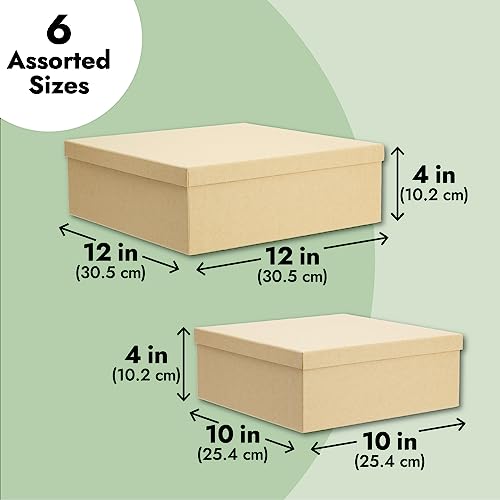 Bright Creations Nesting Boxes - 6-Pack Brown Squares With Lids, 12 x 12 to 2 x 2 In, 4 in H - Paper Mache & Square Boxes