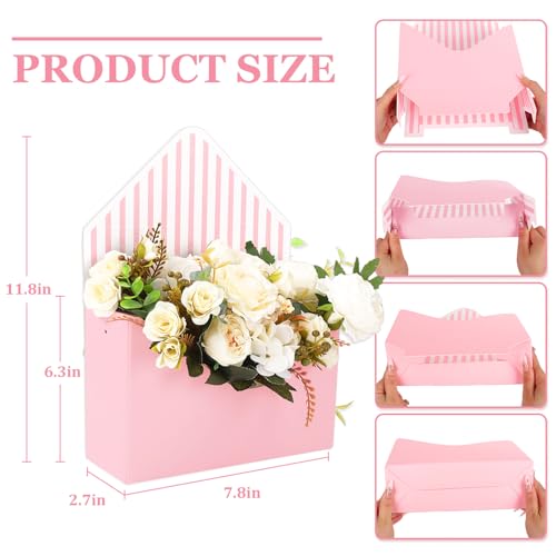 FYSUIMU 4Pcs Mother's Day Floral Envelope Box Empty Flower Stripe Paper Box Florist Bouquet Packaging Boxs for Valentine's...