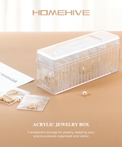 HOMEHIVE Acrylic Jewelry Box Organizer, Clear Jewelry Organizer and Storage with 20 Portable Anti Tarnish Jewelry bags, Tr...