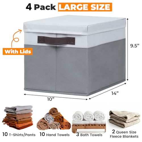 Large Closet Storage Baskets Bins with Lids 4 Pack, Storage Baskets for Organizing Shelves Nursery Bedroom, Home Dorm Clos...