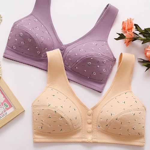 Daisy Bras for Older Women Front Closure Convenient Everyday Bras Mid Buttons Comfortable No Underwire Gathering Bras