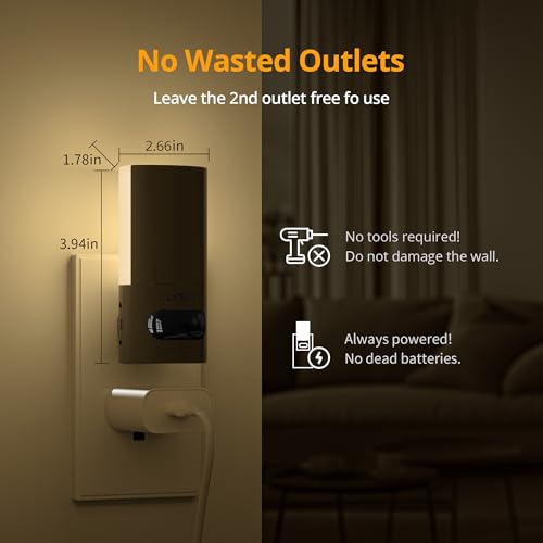 Lyridz Plug-in LED Rotatable Night Light with Motion Sensor, Dimmable Backlit Nightlight with 1-150lm Adjustable Brightnes...