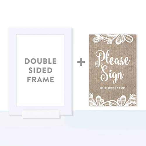 Andaz Press Burlap Lace Print Wedding Collection, Framed Party Signs, Please Sign Our Keepsake Table Sign, 4x6-inch, 1-Pac...