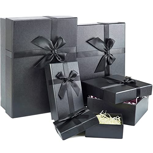 Eerbaier Gift Boxes with Lids for Presents, Set of 5 Black Gift Boxes, Pre-warpped Nesting Boxes for Gifts, Luxury Gift Bo...
