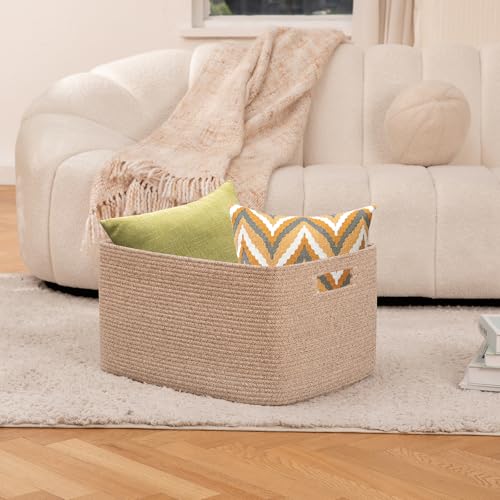 OIAHOMY 75L Large Woven Cotton Rope Storage Basket with Handle for Organizing Blanket and Toys for Living Room, Nursery, B...
