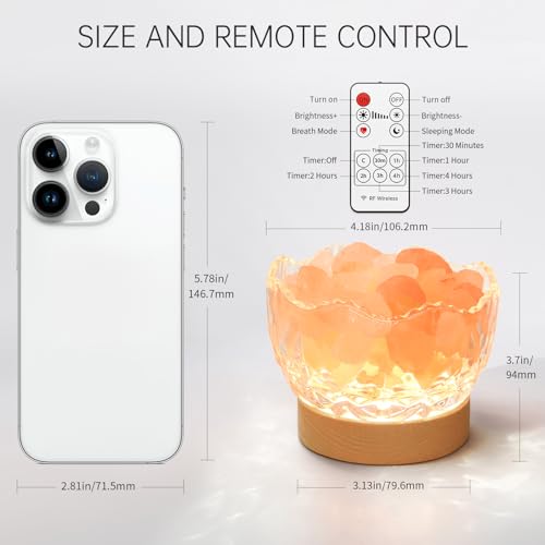 HSLZOMI Himalayan Salt Lamp, Pink, Wooden Base, 10 Levels of Light Intensity Adjustment, USB Plug, 1 Year Warranty