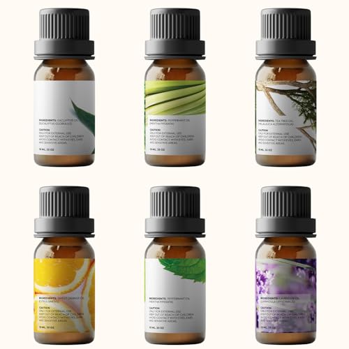 Essential Oils Set by Pure Aroma - Top 6 Aromatherapy Oils Gift Set-6 Pack, 10ml (Eucalyptus, Lavender, Lemongrass, Sweet ...