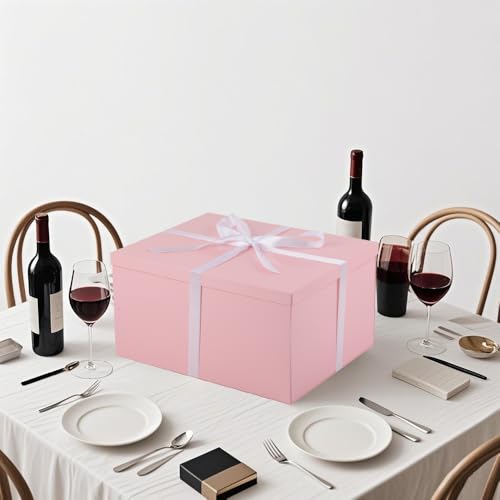 UoeRing 1Pcs Pink Extra Large gift box with lids 16.5×13×8 Inches gift boxes for presents,Birthday Box (include Ribbon, Pa...