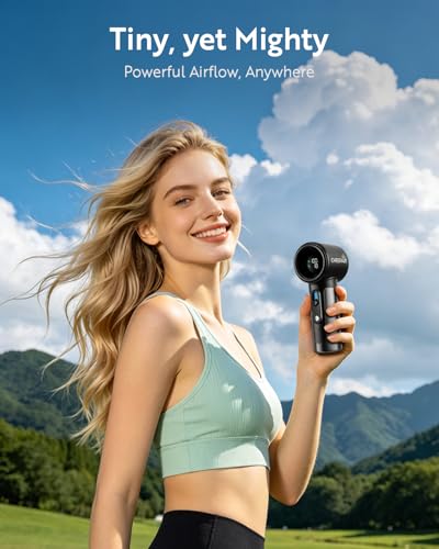 CHEERAIR Handheld Portable Fan, Adjustable Speed Powerful Mini Personal Fan, Rechargeable 5000mAh Battery Up to 18 Hours R...