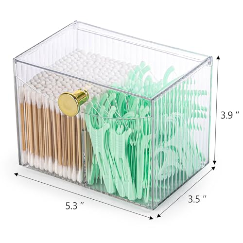 acDesign 2 Slot Qtip Holder Dispenser Rectangle Cotton Ball and Swab Holder Organizer with Lid Clear Bathroom Organizer Ja...