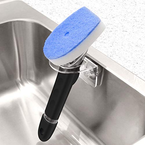 2 Pack Dish Brush Holder, Kitchen Clear Acrylic Sink Caddy Organizer, Vertical Scrub Brush Holder - Secure Suction Seals t...