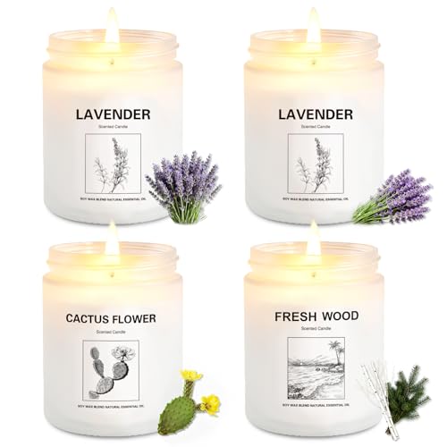 Scented Candles for Home,4 Pack Soy Candle Gift Set with 4 Fragrance Scents,Aromatherapy Lavender Floral & Wood Candles fo...