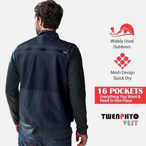 TWENPHYO Versatile Men's Summer Vest for Fishing, Travel, Outdoor Work, Safari and Photography with Multiple Pockets