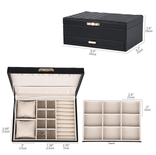 HofferRuffer Jewelry Box with Drawer for Women‌ Girls, Faux Leather Storage Jewelry Organizer Jewelry Case with Two Layers...