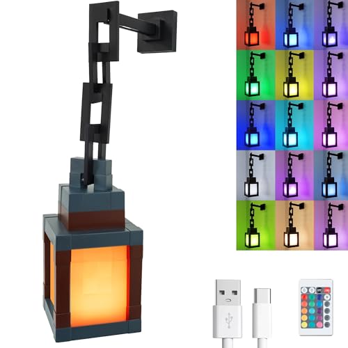 HomeLuvo Pixelated Lantern Night Light Lamp - 16 Color RGB Table or Hanging Pixel Mood Light with Chain - Wall Mountable T...